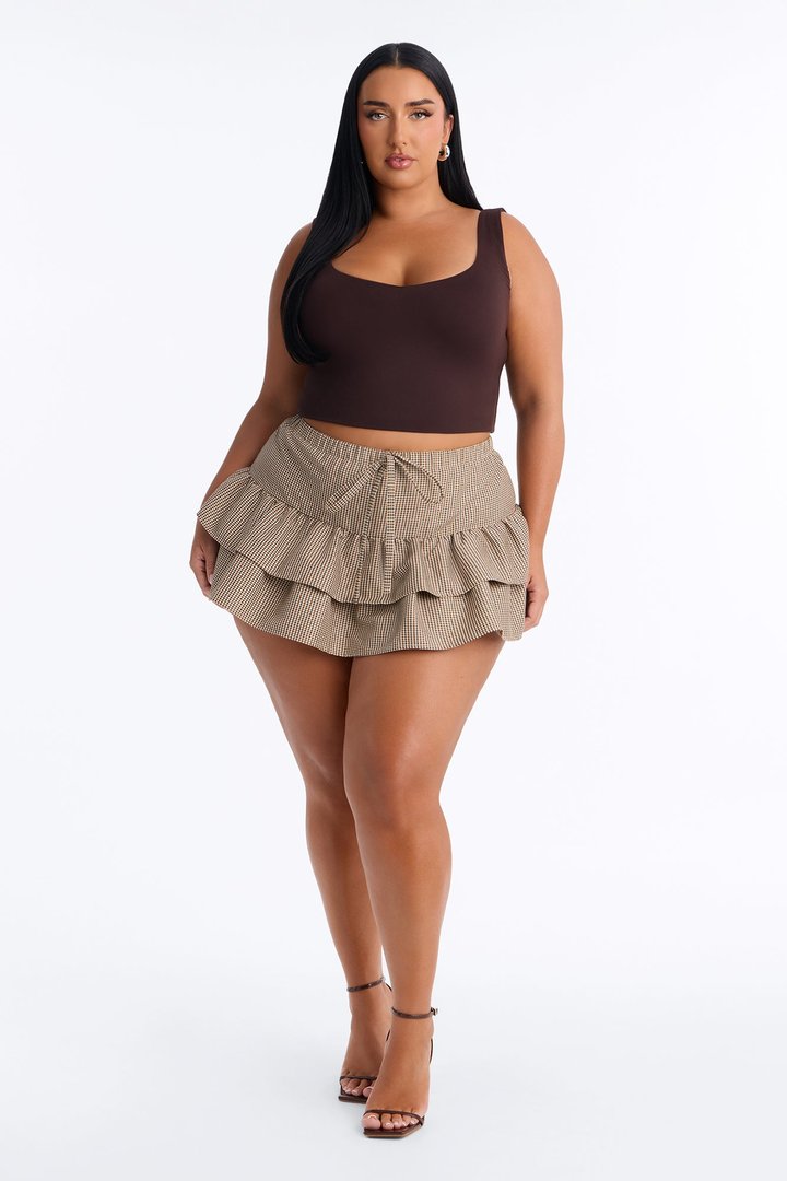 Anastasia Plaid Tiered Ruffle Skort - Khaki/combo