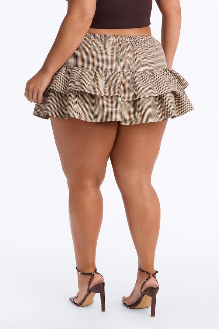Anastasia Plaid Tiered Ruffle Skort - Khaki/combo
