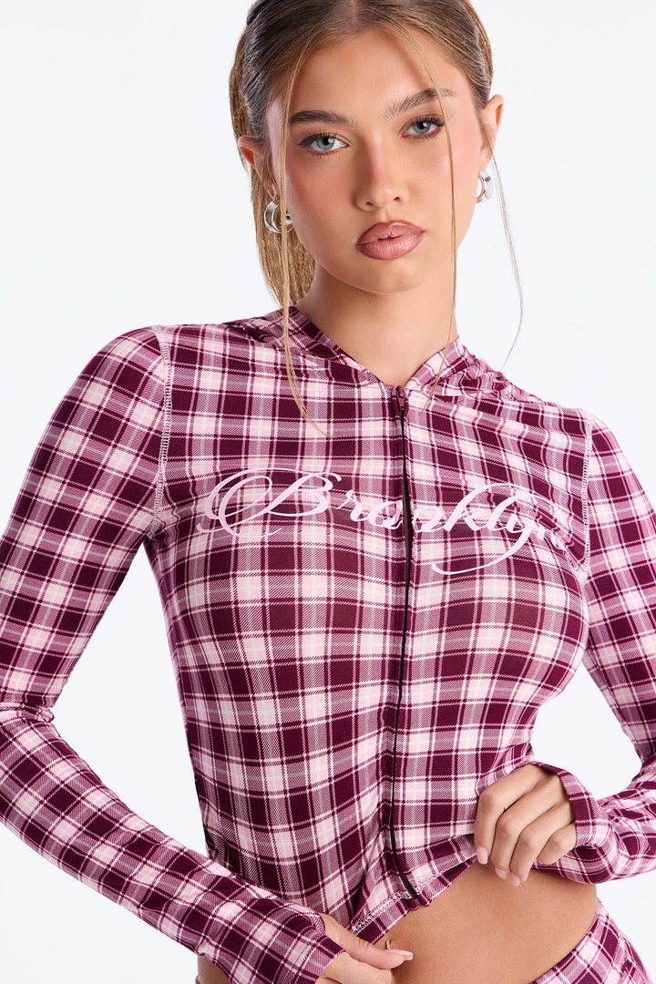 Brooklyn Plaid Zip Up Pant Set - Burgundy/combo