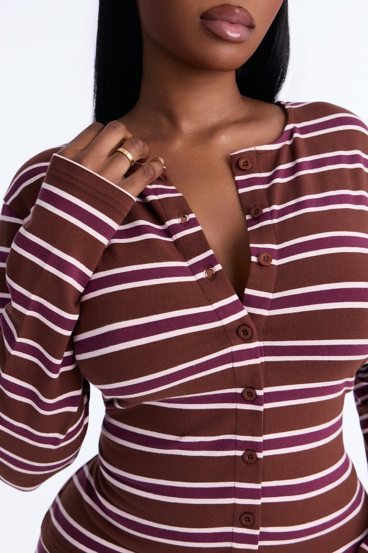 Mina Striped Fold Over Waist Micro Short - Brown/combo