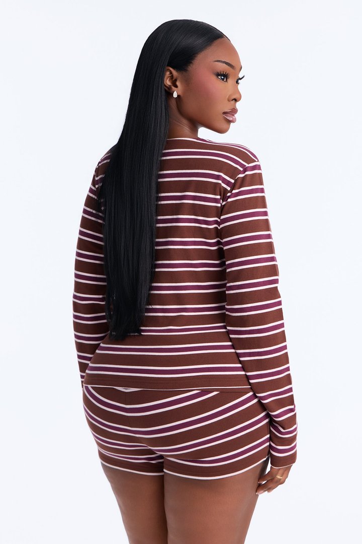 Mina Striped Fold Over Waist Micro Short - Brown/combo