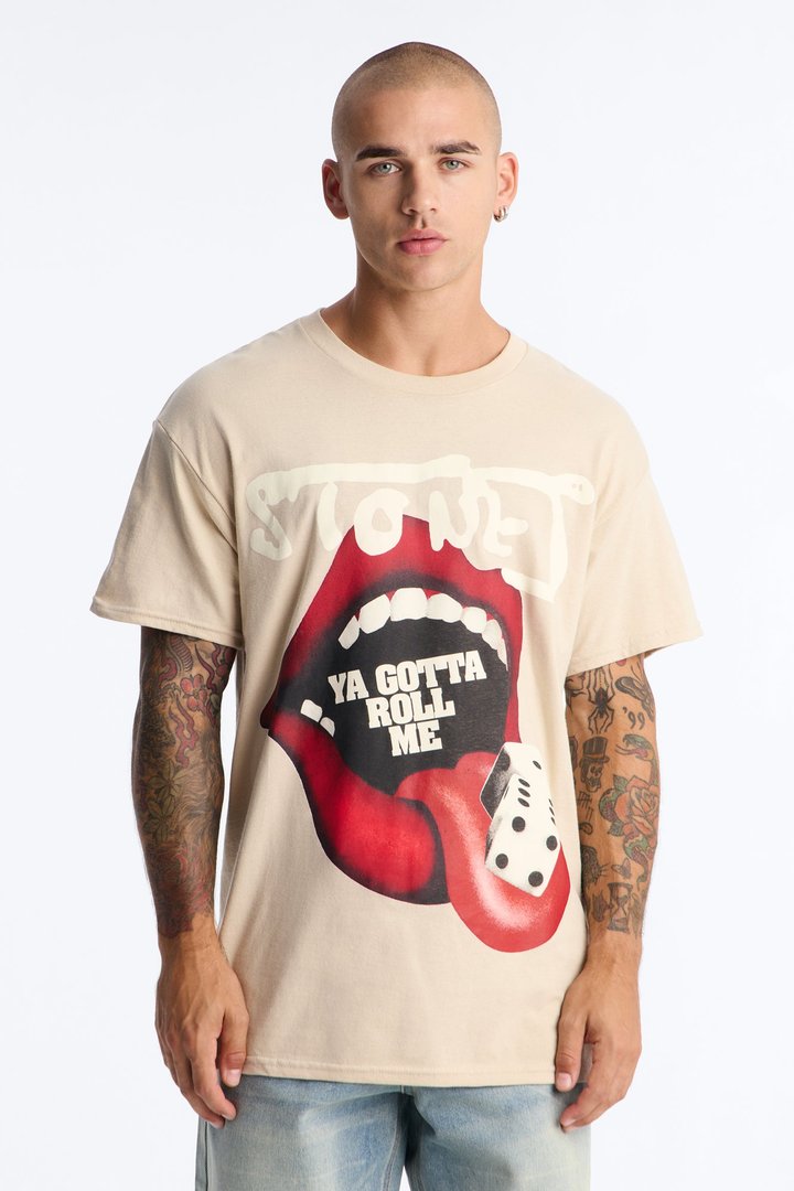 Rolling Stones Ya Gotta Roll Me Oversized Short Sleeve Tee - Sand