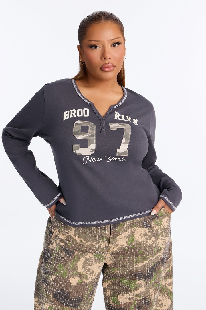 Brooklyn 97 Long Sleeve Henley - Charcoal