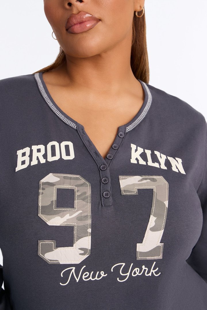 Brooklyn 97 Long Sleeve Henley - Charcoal