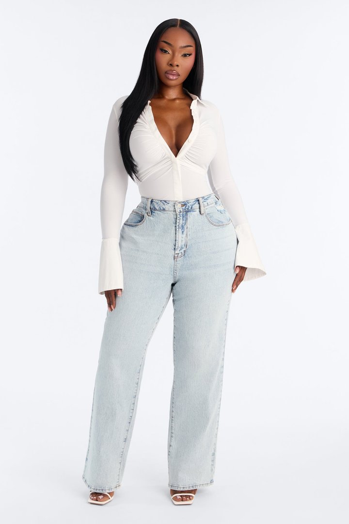 Kiss And Tell High Rise Low Stretch Straight Leg Jeans - Light Blue Wash