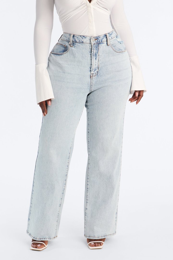 Kiss And Tell High Rise Low Stretch Straight Leg Jeans - Light Blue Wash