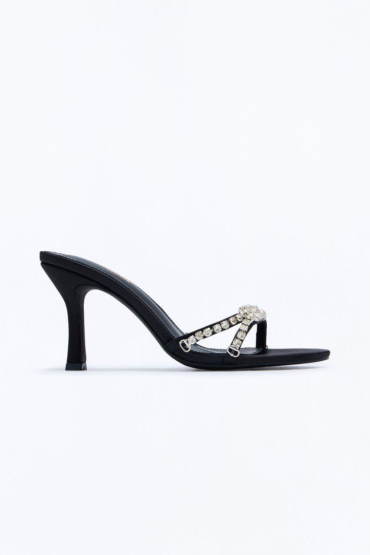 Talita Rhinestone Satin Heels - Black