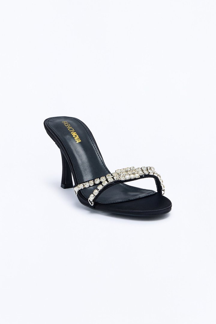 Talita Rhinestone Satin Heels - Black