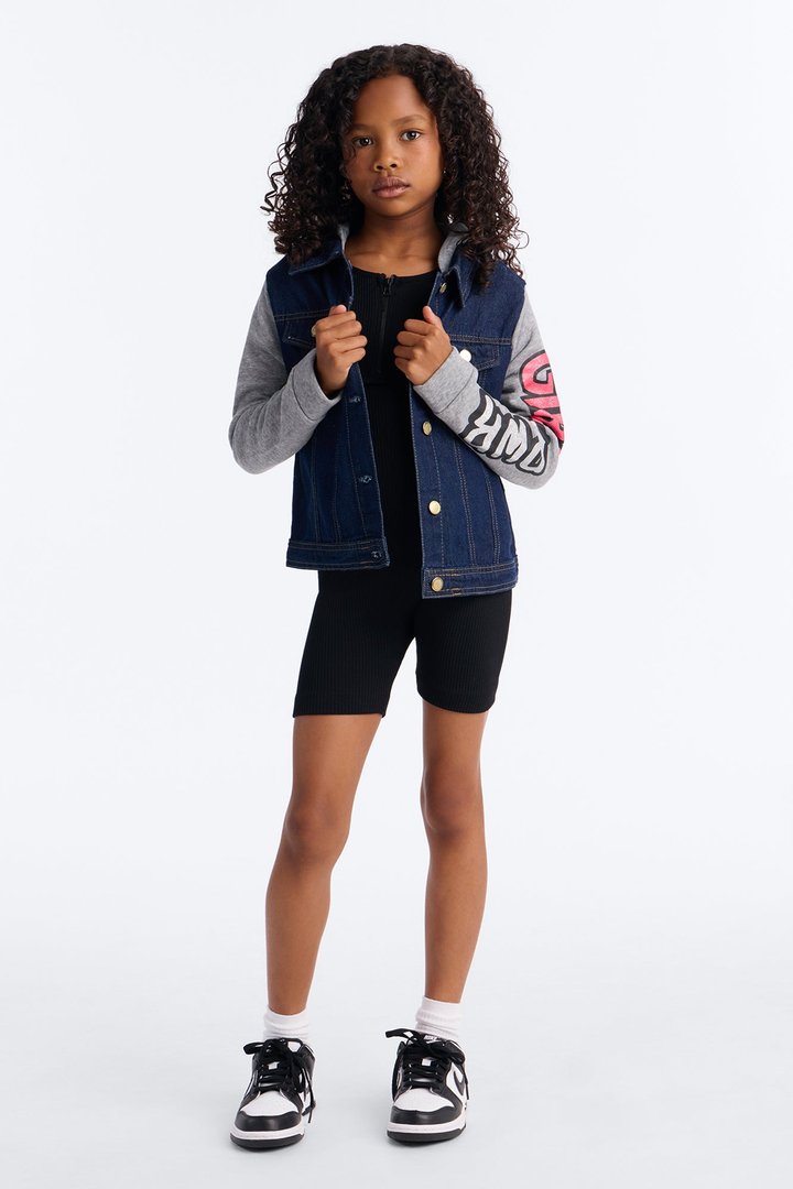 Mini Girl Pwr Denim And Fleece Jacket - Heather/Combo