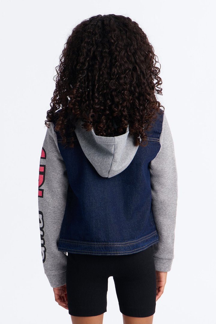 Mini Girl Pwr Denim And Fleece Jacket - Heather/Combo