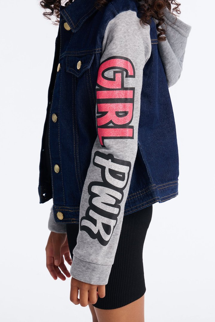 Mini Girl Pwr Denim And Fleece Jacket - Heather/Combo