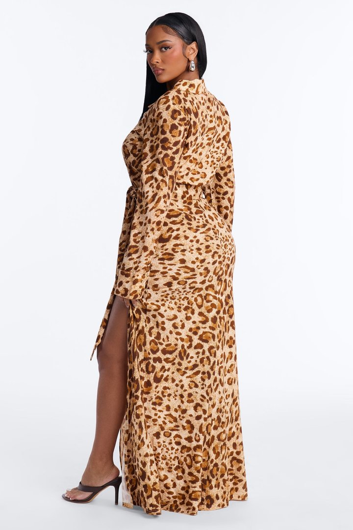 Naturally Wild Long Sleeve Maxi Dress - Leopard