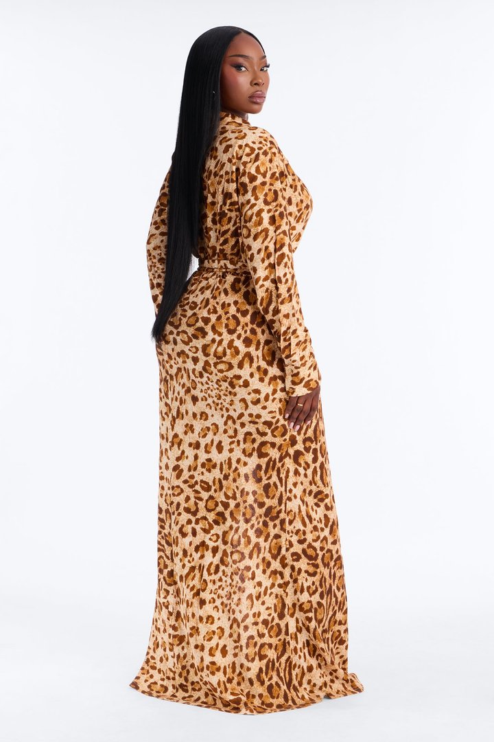 Naturally Wild Long Sleeve Maxi Dress - Leopard