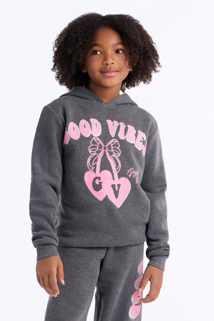 Mini Cherry Good Vibes Jogger Pant Set - Charcoal