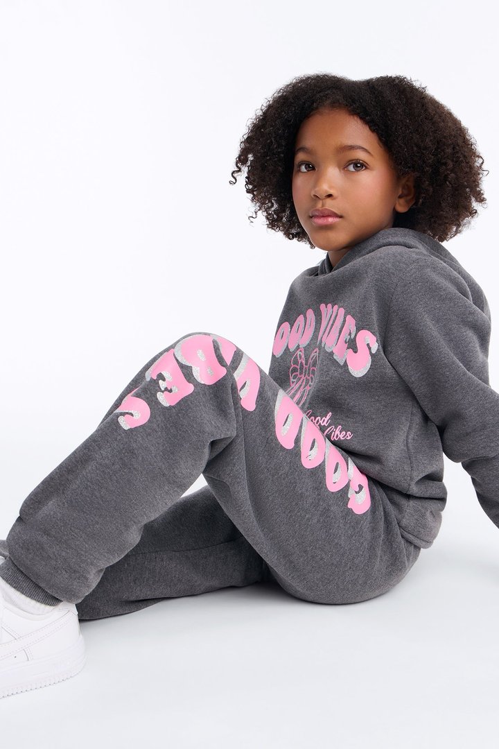 Mini Cherry Good Vibes Jogger Pant Set - Charcoal