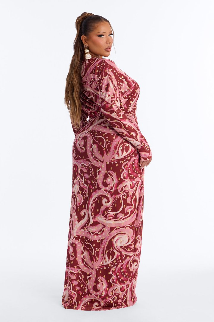 Mila Off Shoulder Maxi Dress - Rust/combo
