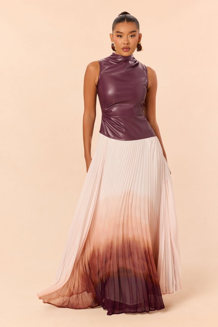 Jillian Ombre Faux Leather Maxi Dress - Burgundy/combo