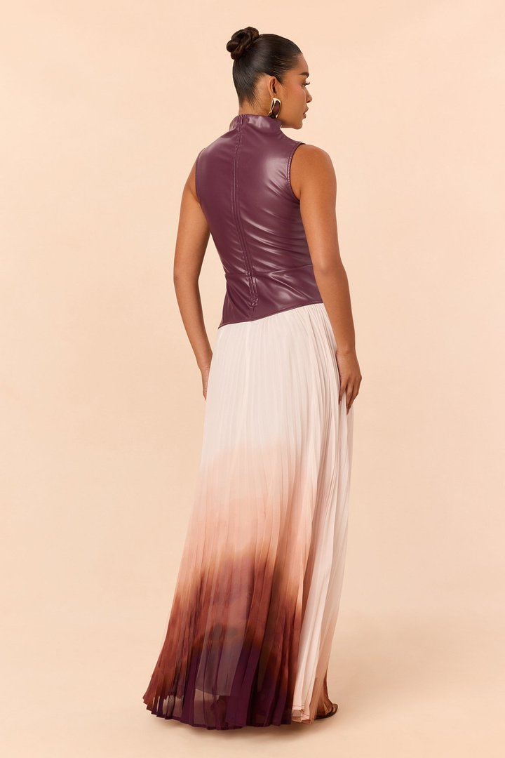 Jillian Ombre Faux Leather Maxi Dress - Burgundy/combo