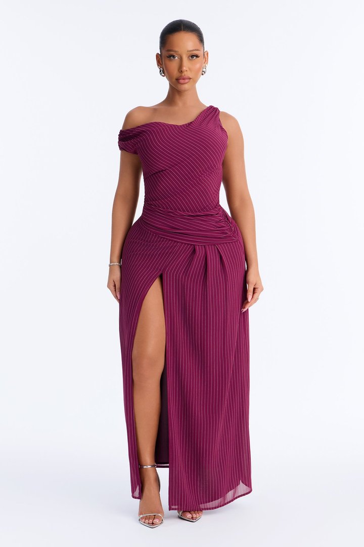 Stella Chiffon Pinstripe Maxi Dress - Burgundy/combo