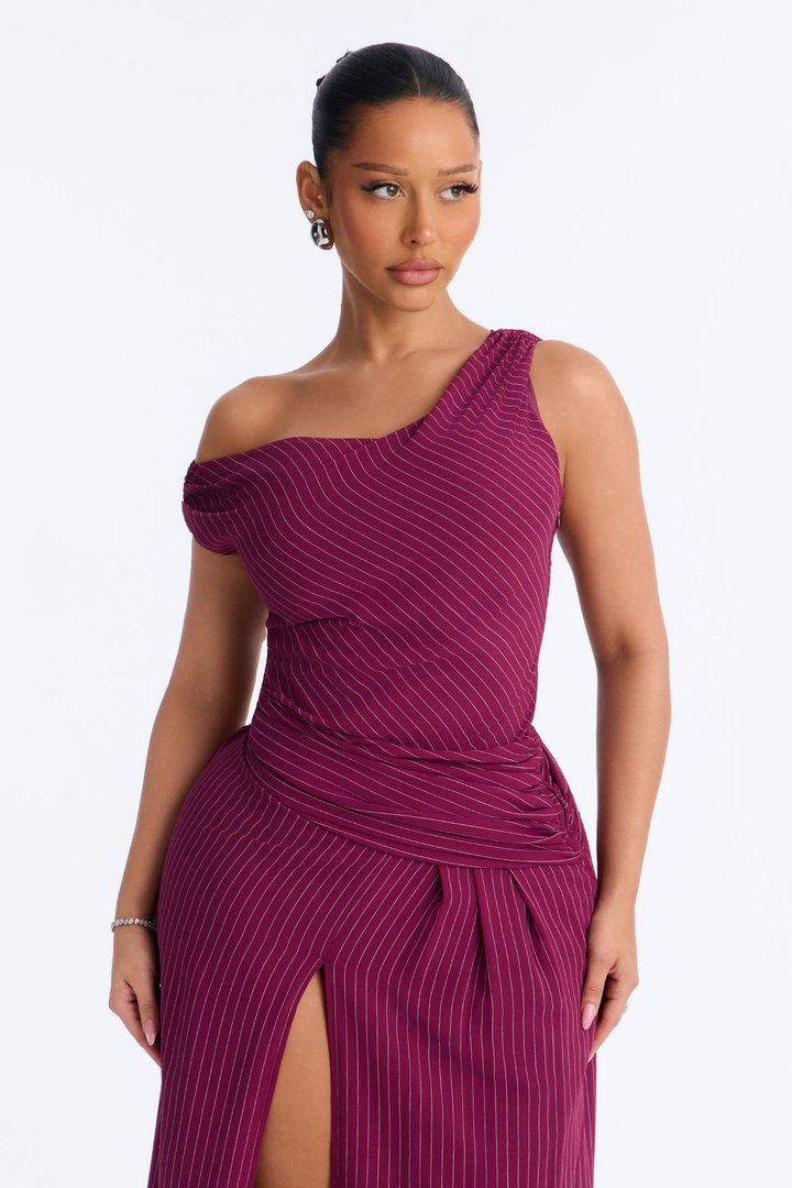 Stella Chiffon Pinstripe Maxi Dress - Burgundy/combo