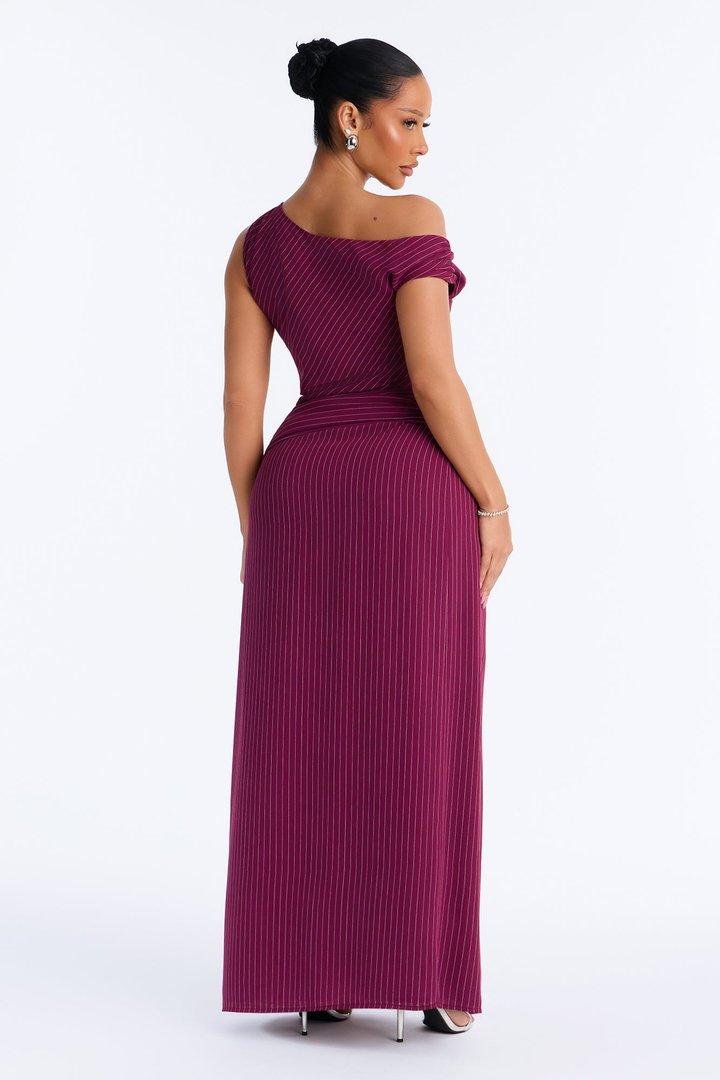 Stella Chiffon Pinstripe Maxi Dress - Burgundy/combo