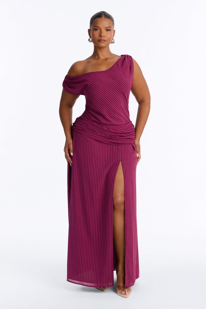Stella Chiffon Pinstripe Maxi Dress - Burgundy/combo
