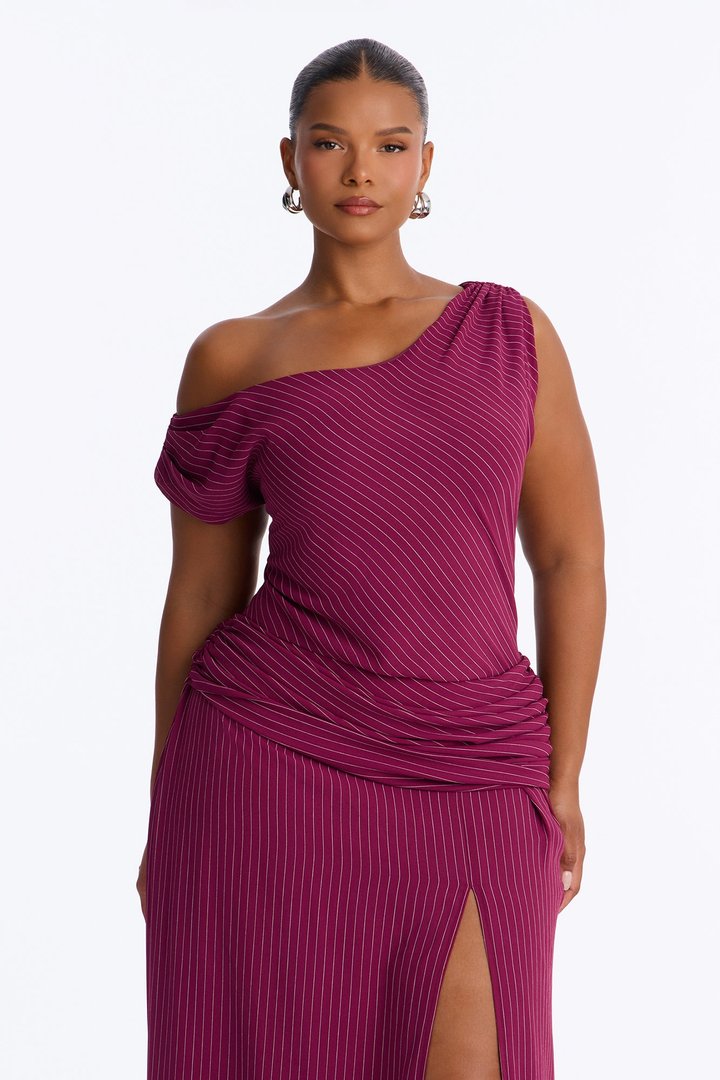 Stella Chiffon Pinstripe Maxi Dress - Burgundy/combo