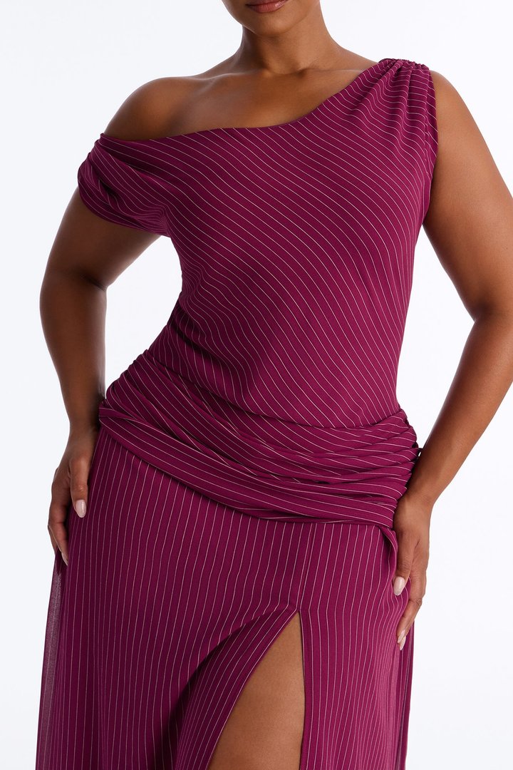 Stella Chiffon Pinstripe Maxi Dress - Burgundy/combo