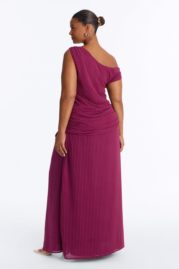 Stella Chiffon Pinstripe Maxi Dress - Burgundy/combo
