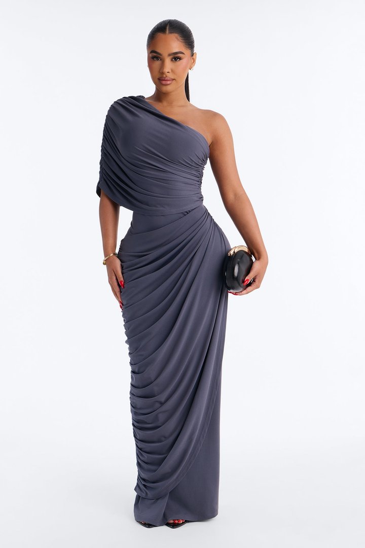 Dark Romance Draped Maxi Dress - Charcoal