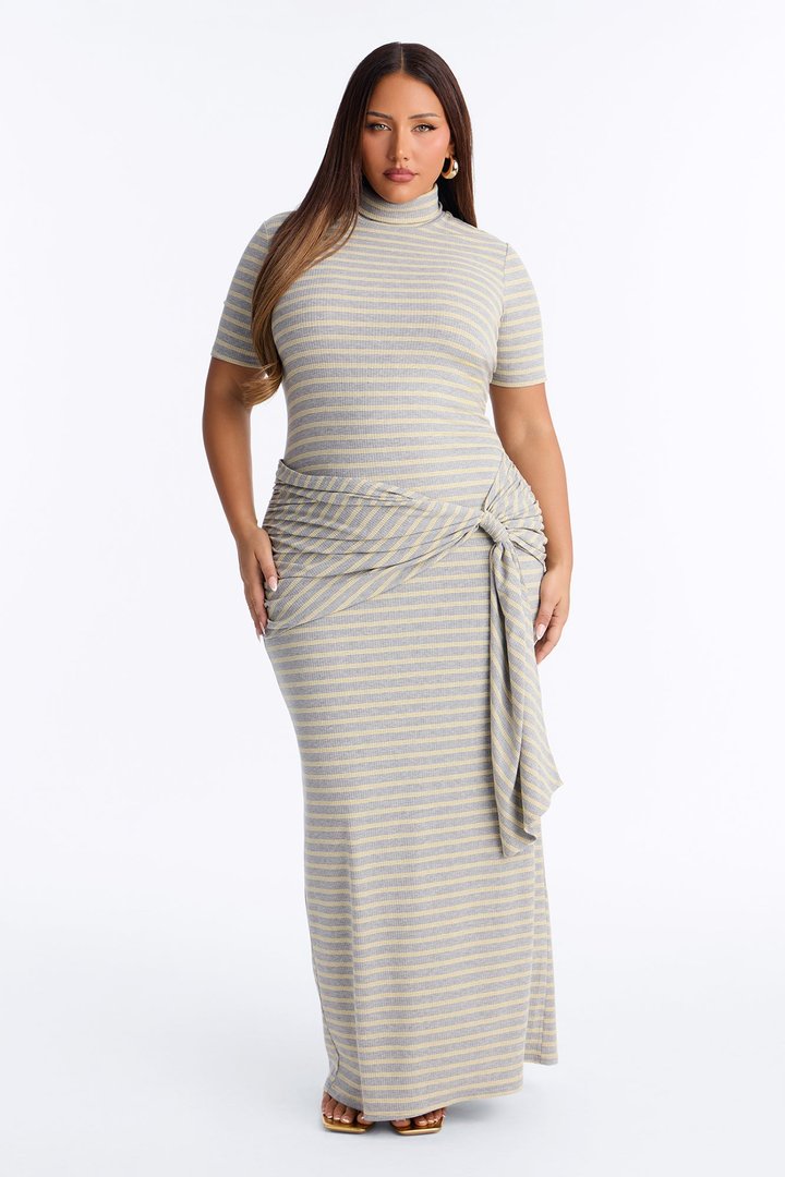 Montecito Ready Striped Ribbed Maxi Dress - Grey/combo