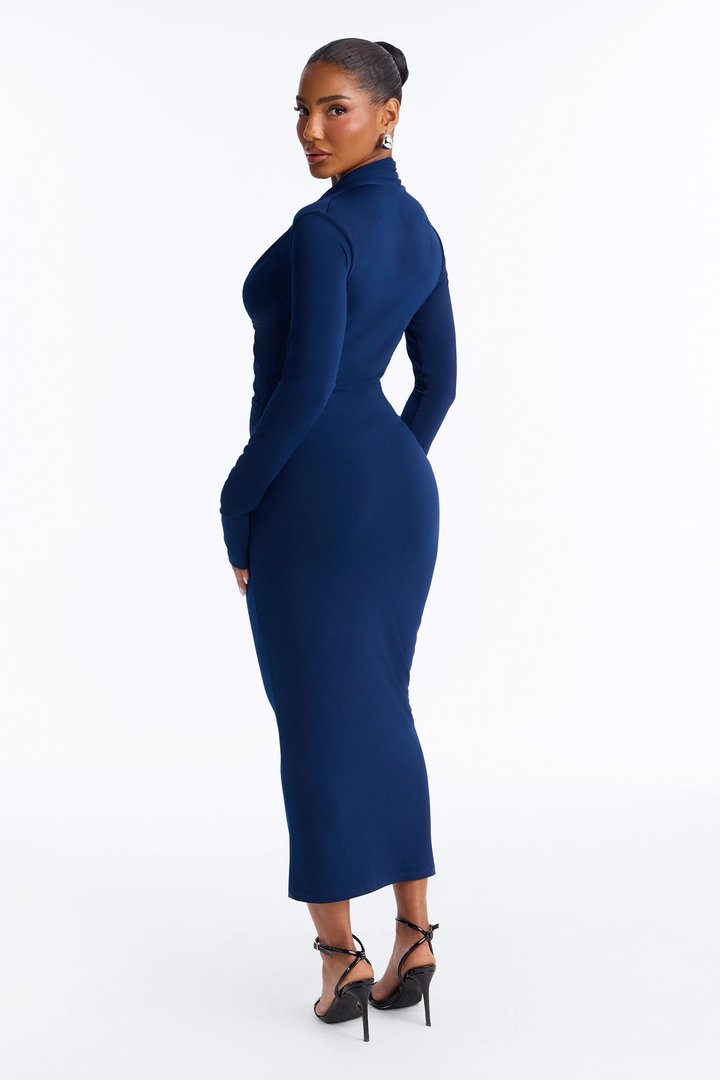 Feminine Edge Criss Cross Midi Dress - Navy