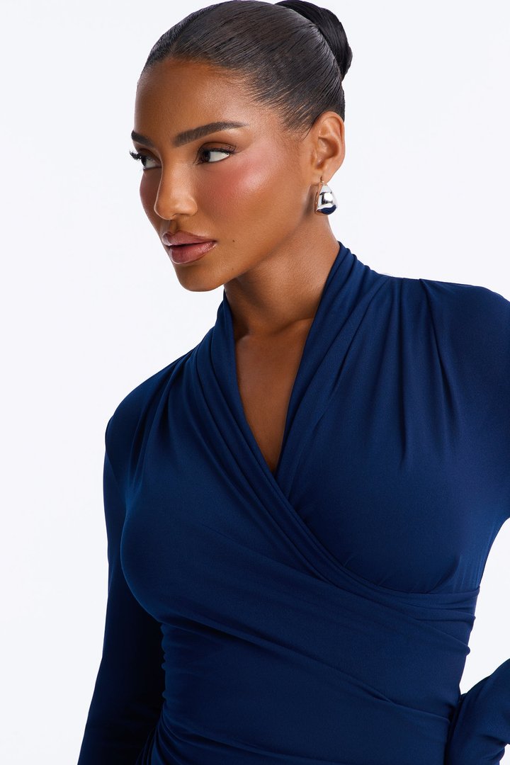 Feminine Edge Criss Cross Midi Dress - Navy