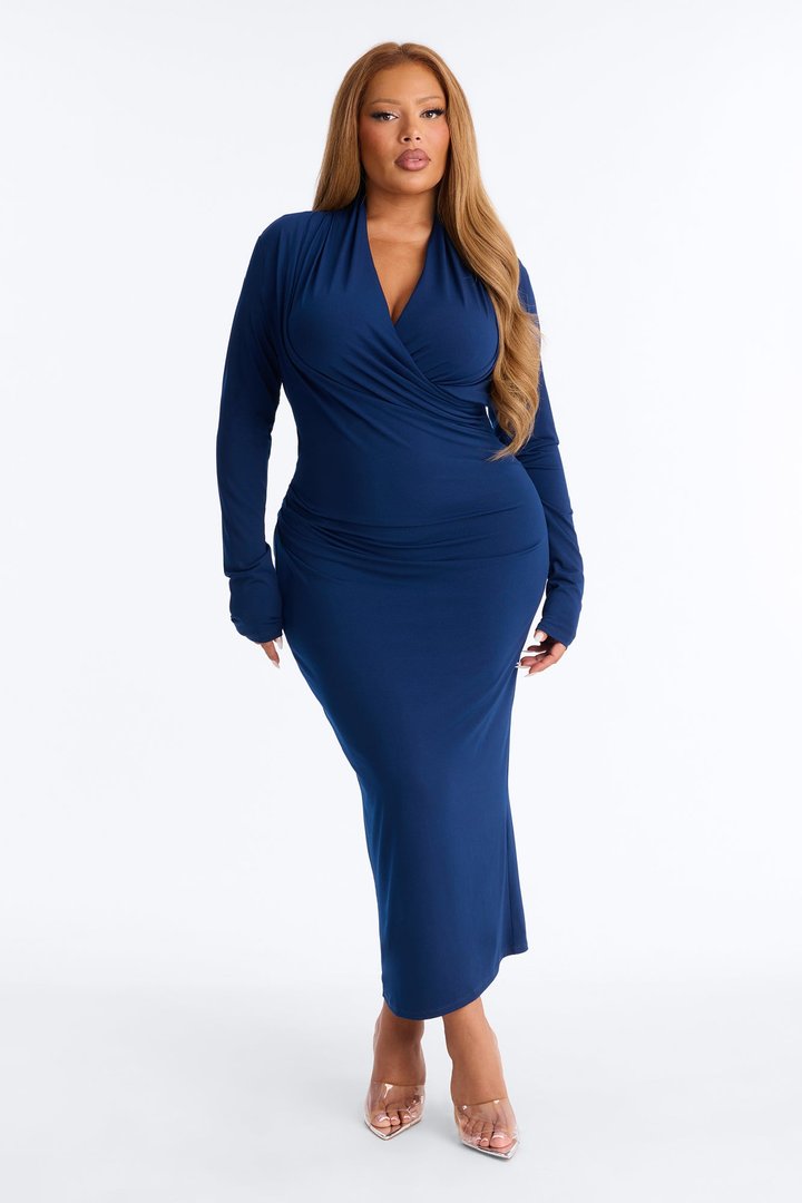 Feminine Edge Criss Cross Midi Dress - Navy