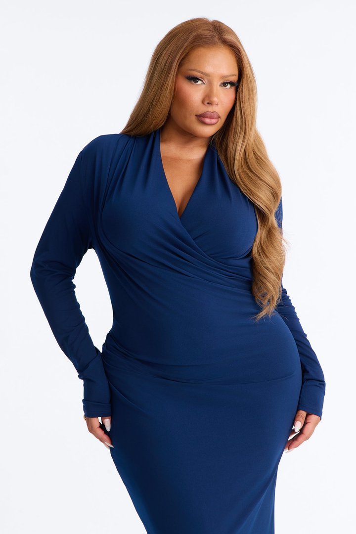 Feminine Edge Criss Cross Midi Dress - Navy