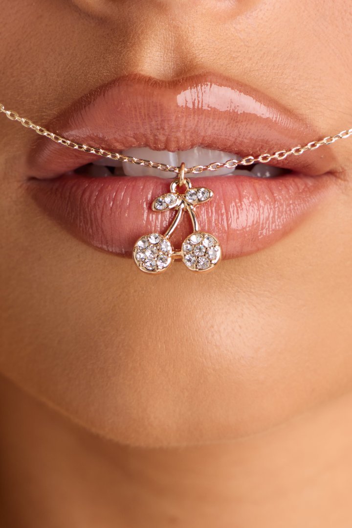 Little Cherry Gem Necklace - Gold