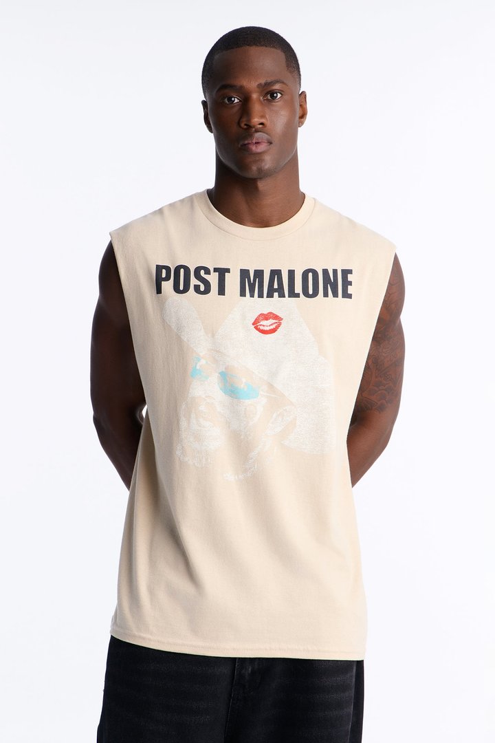 Post Malone Cowboy Hat Oversized Muscle Tee - Sand