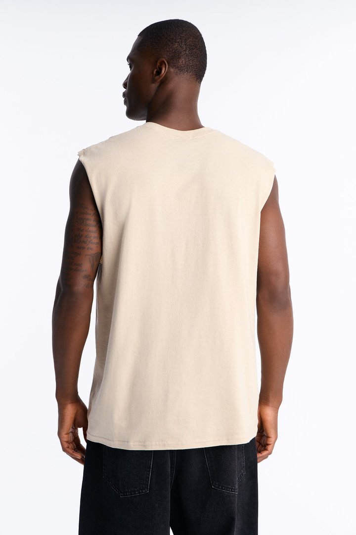 Post Malone Cowboy Hat Oversized Muscle Tee - Sand