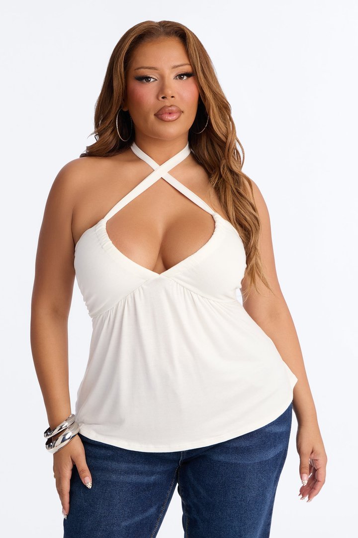New Connection Ruched Halter Top - White