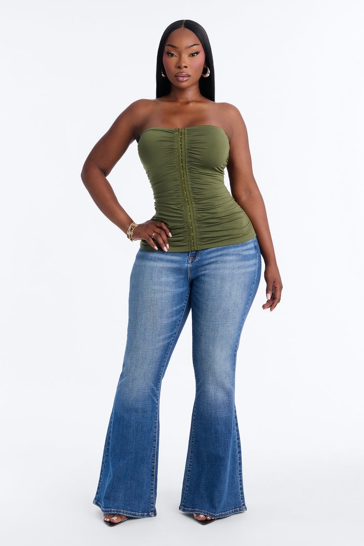 Run It Up Ruched Tube Top - Olive
