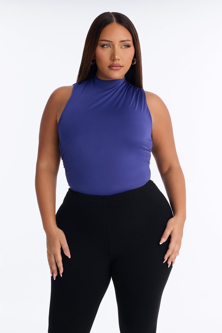 My Choice Ruched High Neck Bodysuit - Navy