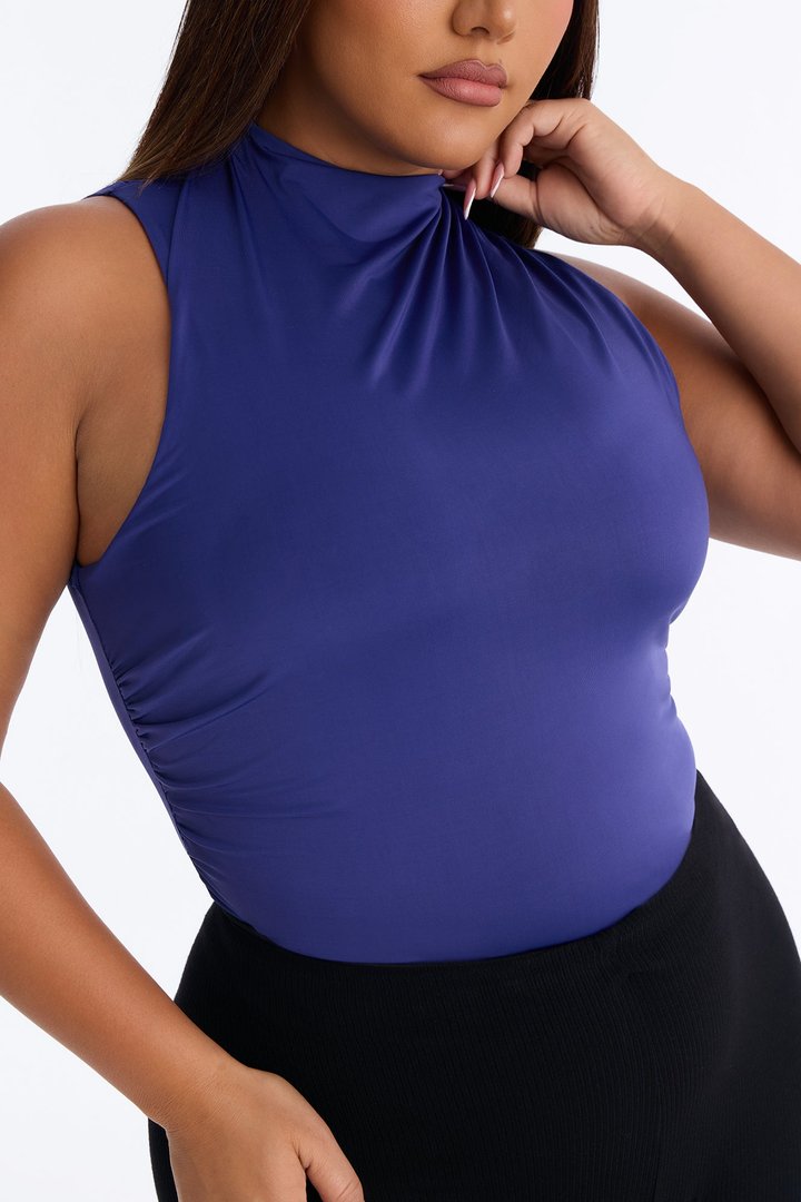 My Choice Ruched High Neck Bodysuit - Navy