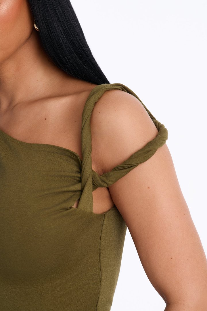 Kendra One Shoulder Long Sleeve Top - Olive