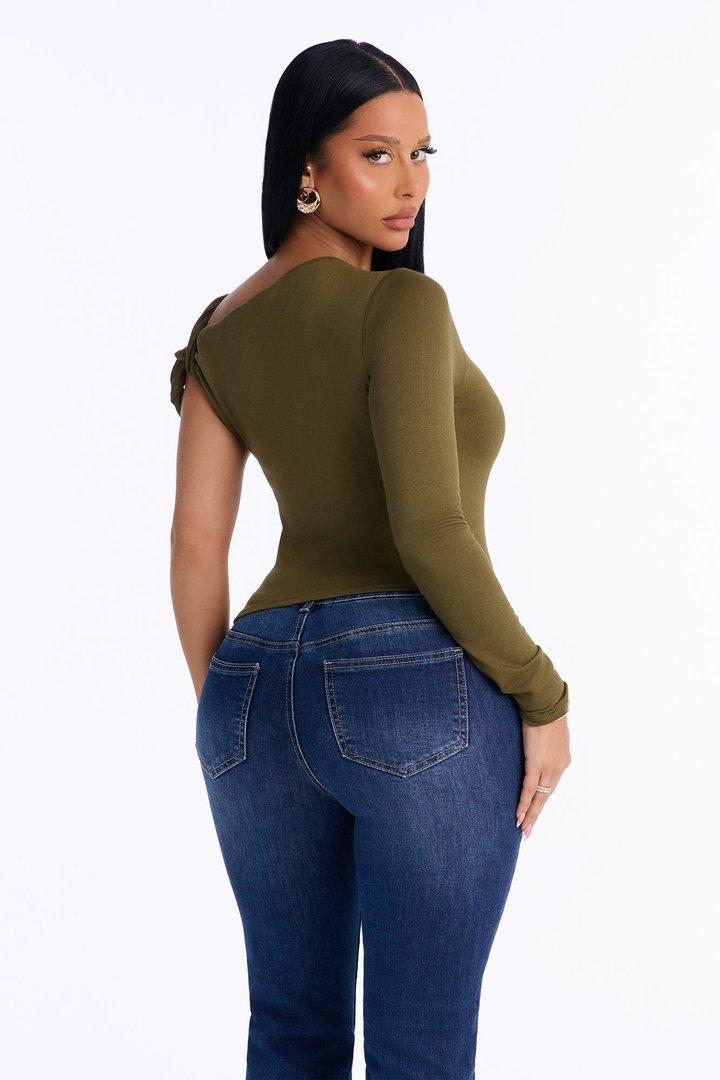Kendra One Shoulder Long Sleeve Top - Olive