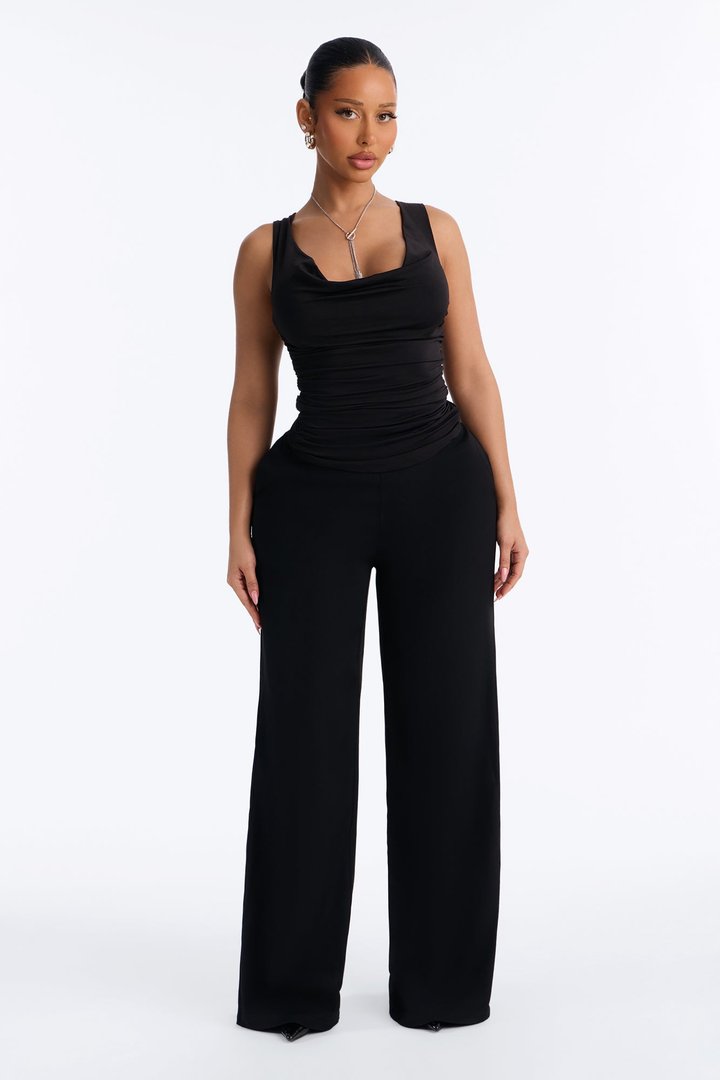 Sabrina Cowl Neck Back Cut Out Sleeveless Top - Black