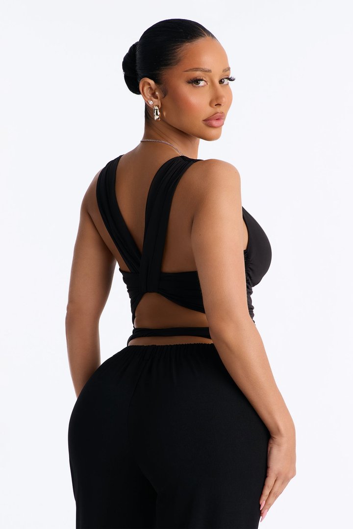 Sabrina Cowl Neck Back Cut Out Sleeveless Top - Black