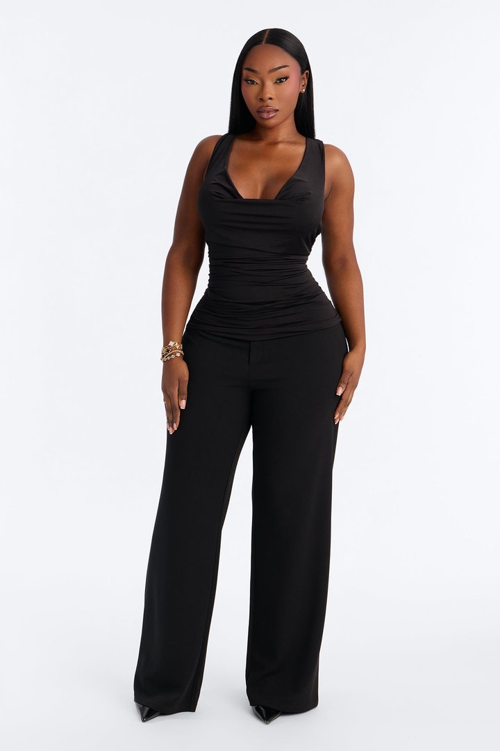 Sabrina Cowl Neck Back Cut Out Sleeveless Top - Black