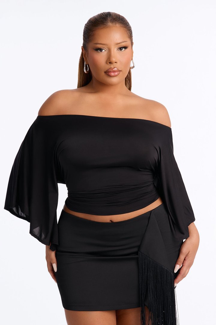 Cierra Cinched Waist Short Sleeve Top - Black