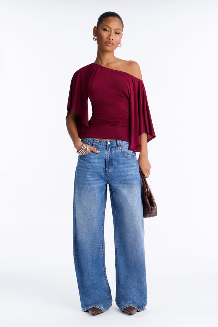 Cierra Cinched Waist Short Sleeve Top - Burgundy