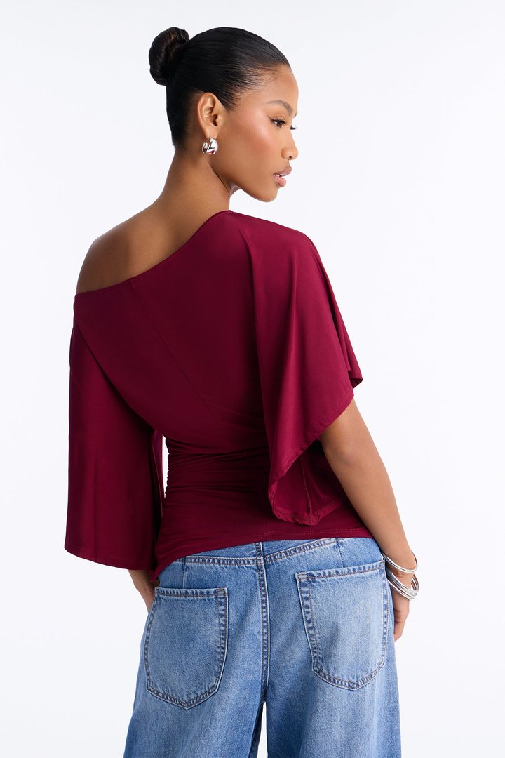 Cierra Cinched Waist Short Sleeve Top - Burgundy